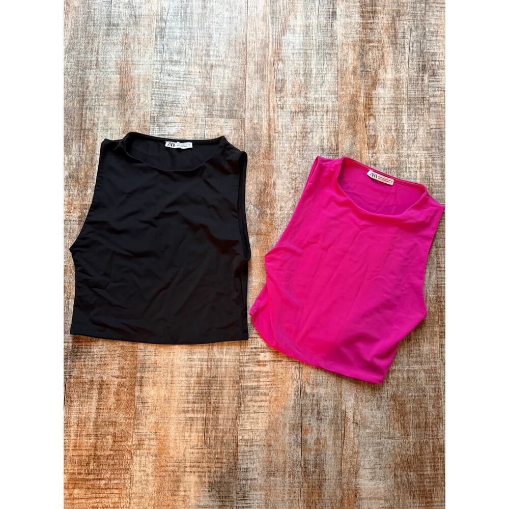 Zara Black Pink Halter Top Yoga Workout Crop Bundle Top Size Medium Compression